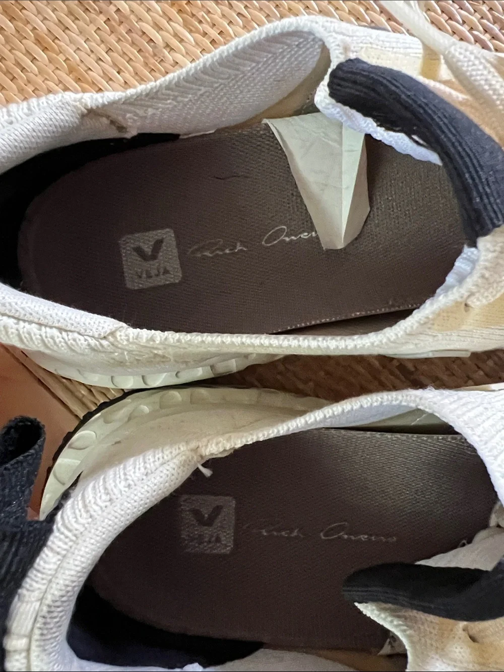 Veja x Rick Owen’s Collab Cream Knit Sneakers with Black V Accent